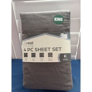Real Living 4 pc. King Sheet Set Fitted Flat 2 Pillowcases Charcoal Gray
